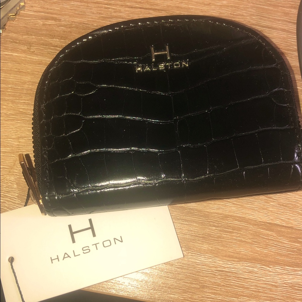 H by Halston Black Croc-Embossed Key & Card Holder